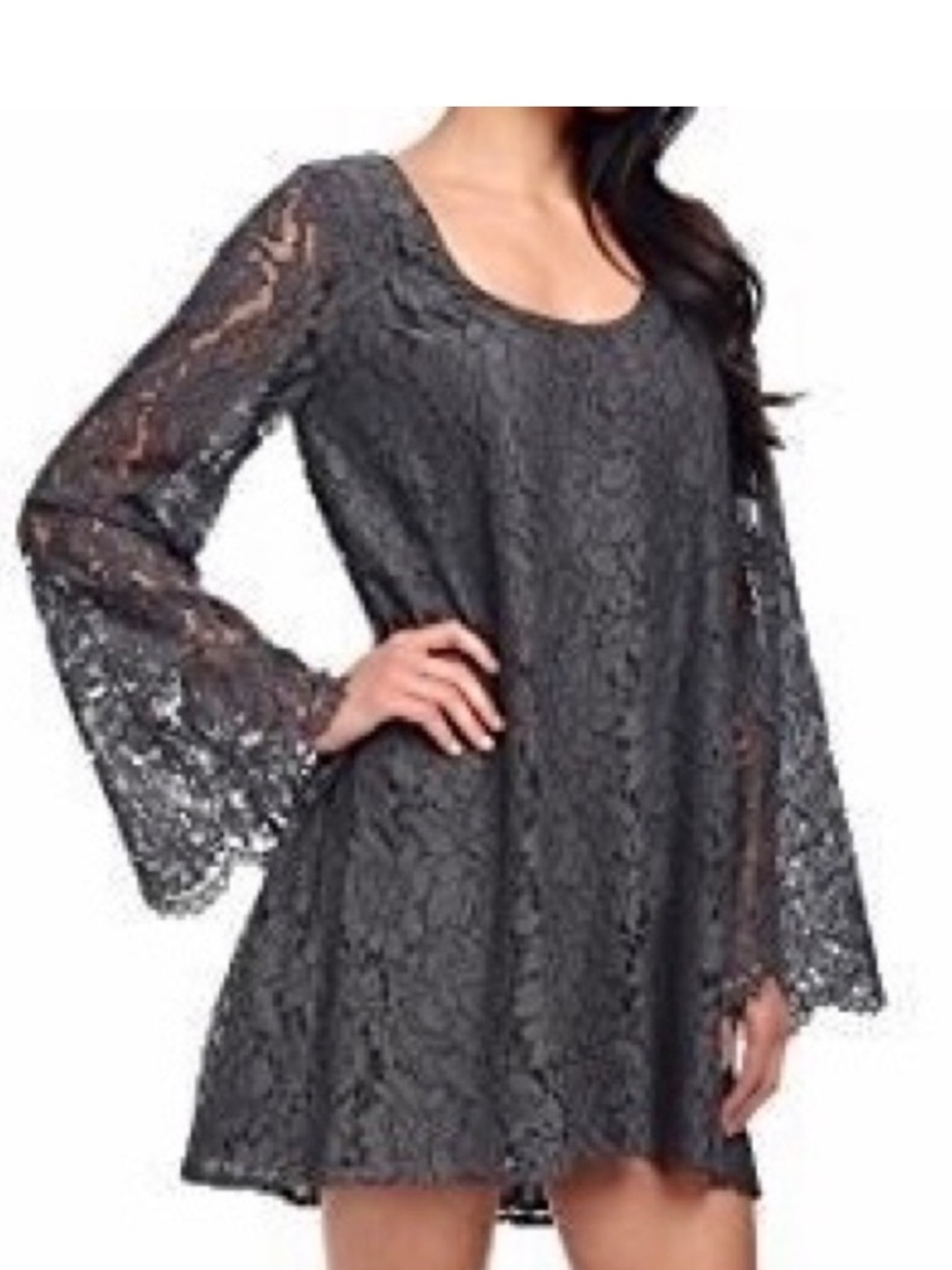 Chaser Floral Lace Shift Dress Women’s Size XS Bell Sleeves Fairy Whimsy Goth